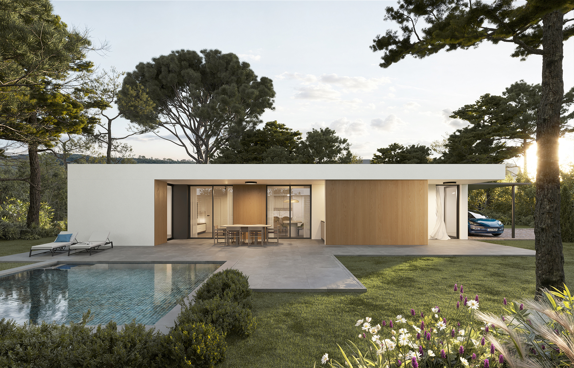 casa configurable panorámica de buildlovers de 3 habitaciones con revestimiento estilo Green Biofílico